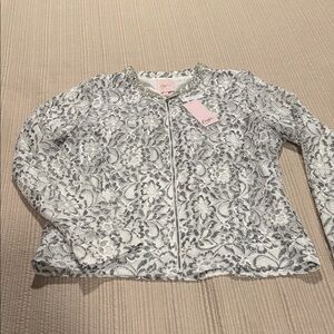 Candie's Gray With White Lace Beaded Neckline Jacket